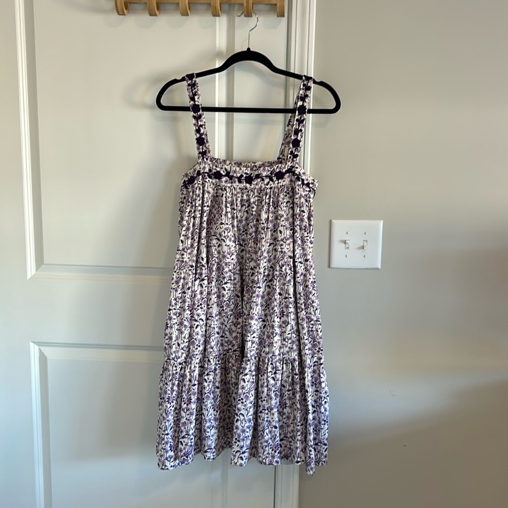 Mi Golondrina Embroidered Purple and White Floral Lila Dress